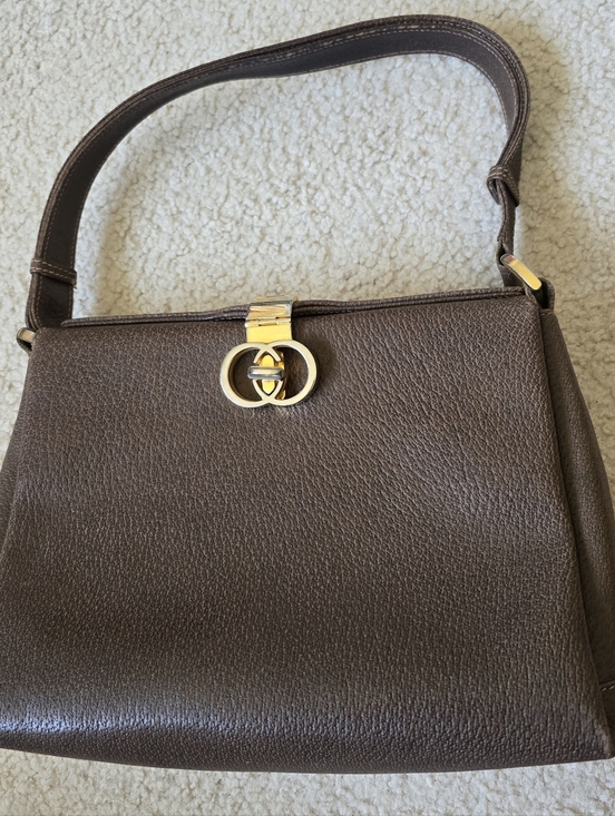 Gucci Handbags - Vintage Gucci Brown Leather Structured Shoulder Bag with GG Logo & Serial #